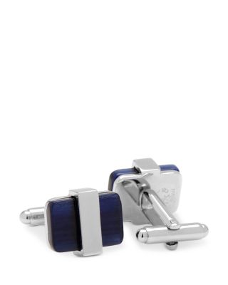 Silver Plated Navy Blue Cat's Eye Cufflinks 