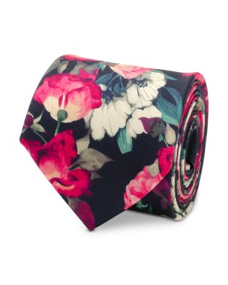 Painted Floral Navy Silk Tie