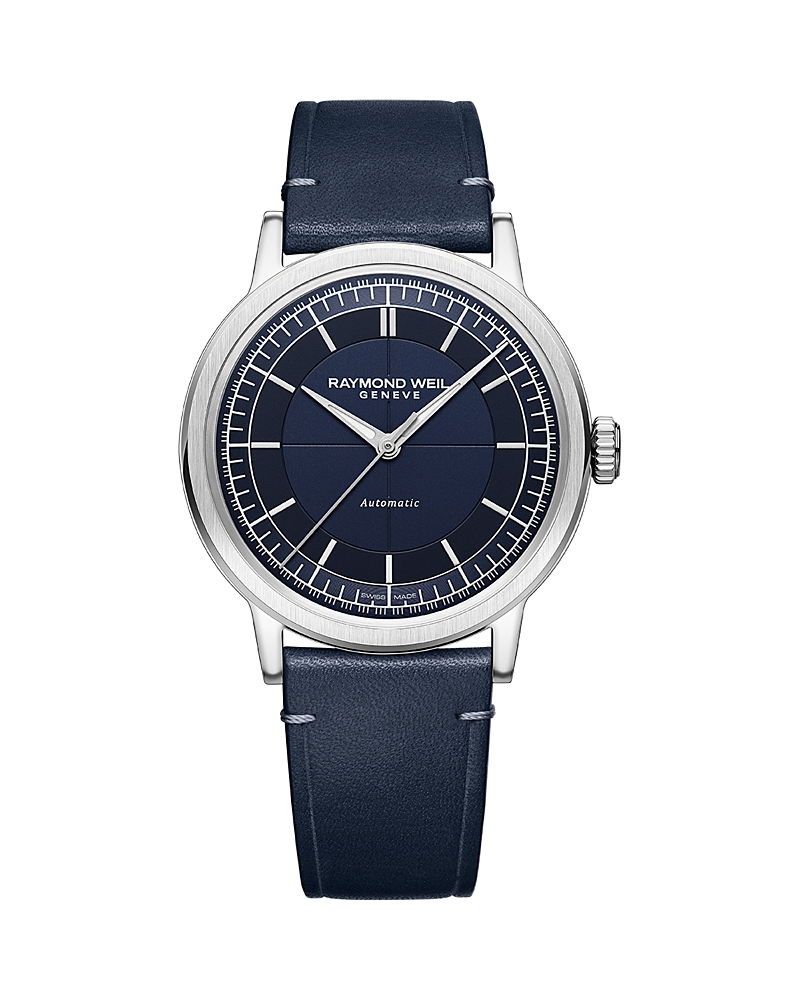 Raymond Weil Millesime Automatic Blue Dial Leather Strap Men's Watch 2925-stc-50001 In Navy/navy
