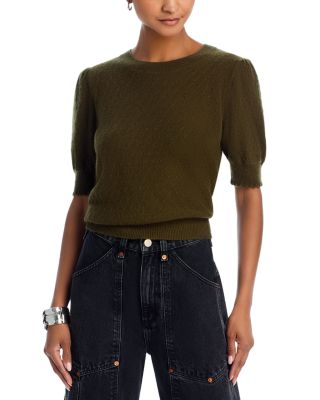 Cashmere Pointelle Puff Sleeve Sweater