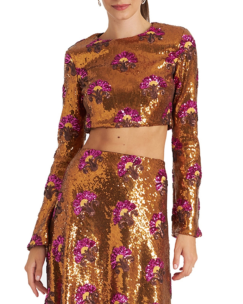 La DoubleJ Holly Crop Top Textured Sequins Rust