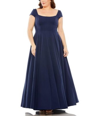 Mac Duggal - Plus Cap Sleeve Square Neck Ball  Gown