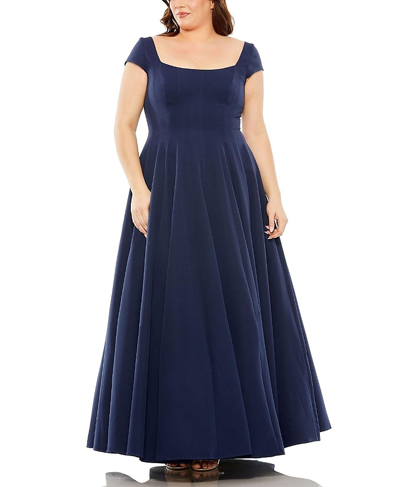 Mac Duggal Plus Cap Sleeve Square Neck Ball Gown In Midnight
