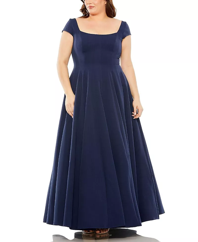 Mac Duggal Plus Cap Sleeve Square Neck Ball Gown