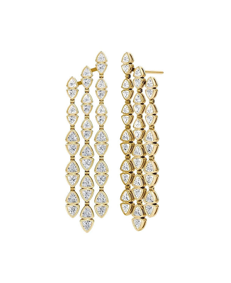 Vrai Trillion Cascade Earrings In 14k White Gold, 9.64ctw Trillion Lab Grown Diamonds In K Yellow Gold