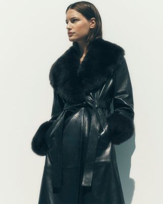 Leather Coat with Shearling Trim