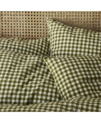 Gingham Linen Blend Fitted Sheet, Full