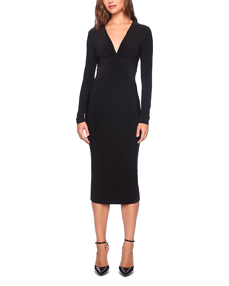 Susana Monaco Twist Front Long Sleeve Matte Jersey Midi Dress In Black