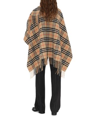 Check Wool Cashmere Cape 