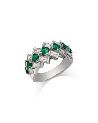 Bloomingdale's Fine Collection Emerald & Diamond Multi Row Ring in 18K White Gold