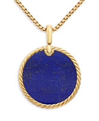 David Yurman Dy Elements Disc Pendant in 18K Yellow Gold with Lapis