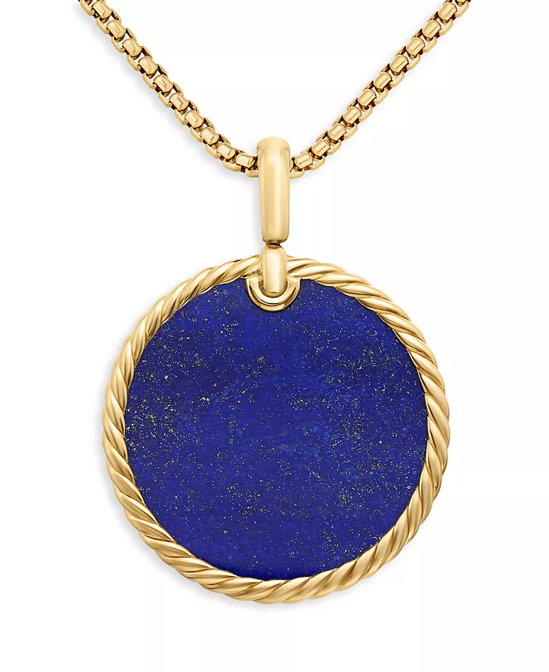 David Yurman Dy Elements Disc Pendant in 18K Yellow Gold with Lapis