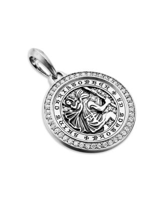 Men's Sterling Silver St. Christopher Medallion Amulet with Pav&eacute; Diamonds
