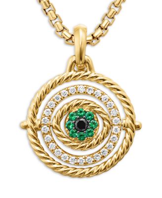 18K Yellow Gold Evil Eye Mobile Amulet with Emeralds & Diamonds