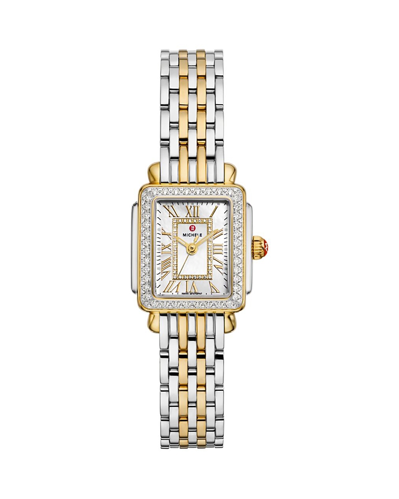 Michele Deco Madison Mid Two-tone Diamond-dial Watch In Mother Of Pearl/two Tone