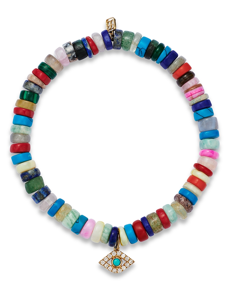 Sydney Evan Opal Bead Diamond Evil Eye Bracelet In Gold