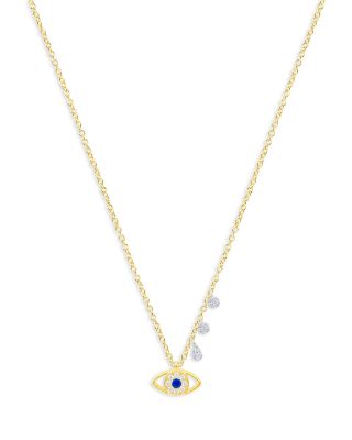 Meira T - Diamond & Blue Sapphire Two Tone Gold Evil Eye Necklace, 18"