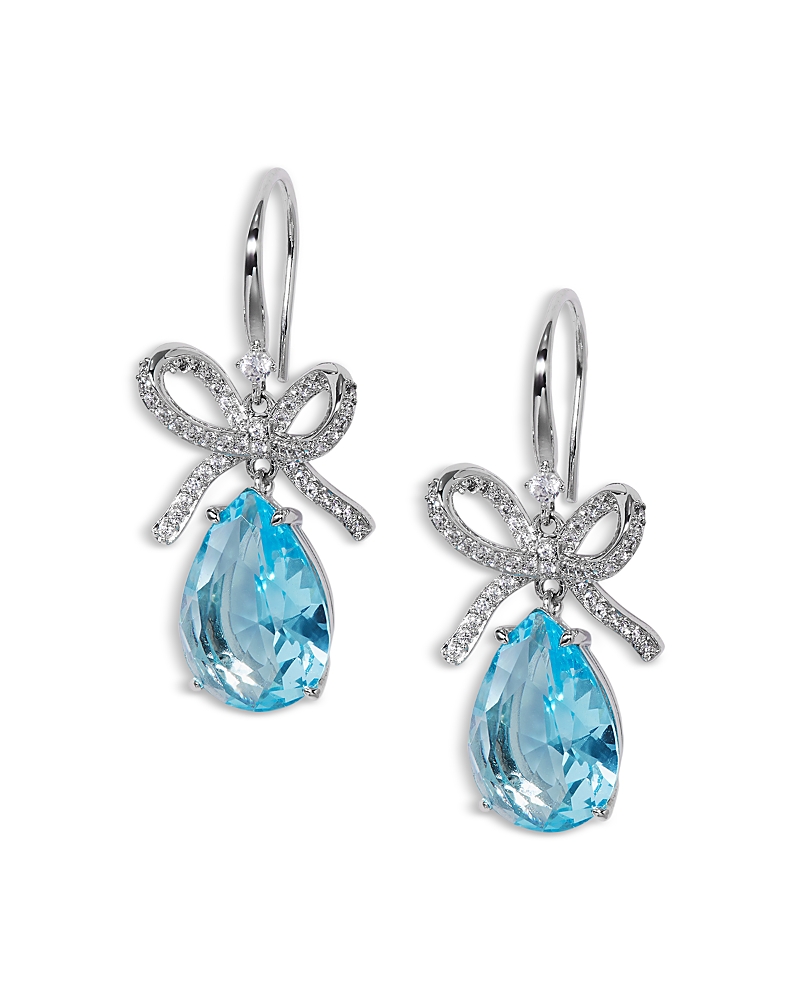 Nadri Macaron Cubic Zirconia Pear Bow Drop Earrings In Silver/blue