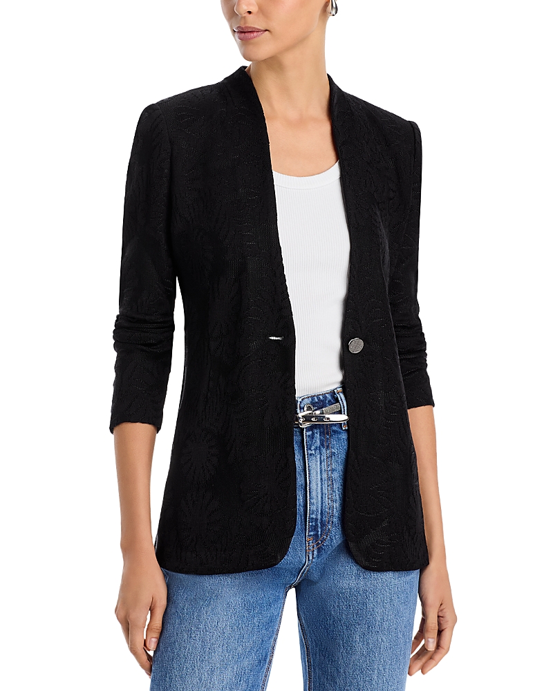 Misook One Button Knit Jacquard Jacket In Black