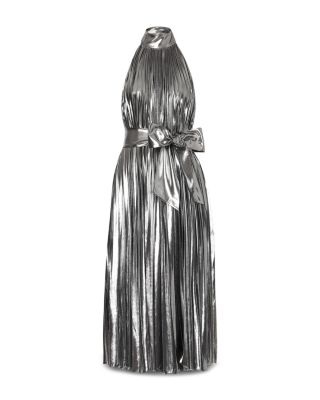 Idena Pleated Lame Halter Dress