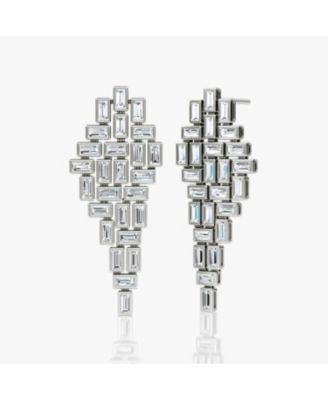  Baguette Cascade Earrings in 14K White Gold, 12.5ctw Baguette Lab Grown Diamonds