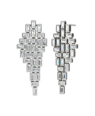 VRAI - Baguette Cascade Earrings in 14K White Gold, 12.5ctw Baguette Lab Grown Diamonds