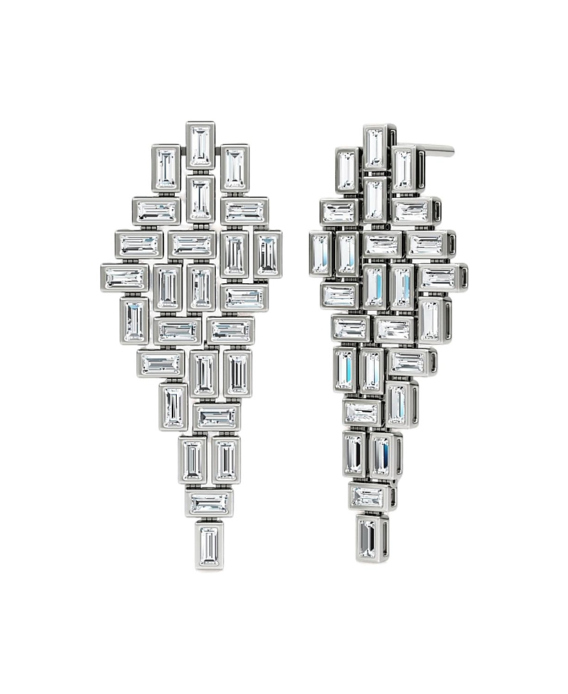 Vrai Baguette Cascade Earrings In 14k White Gold, 12.5ctw Baguette Lab Grown Diamonds In K White Gold