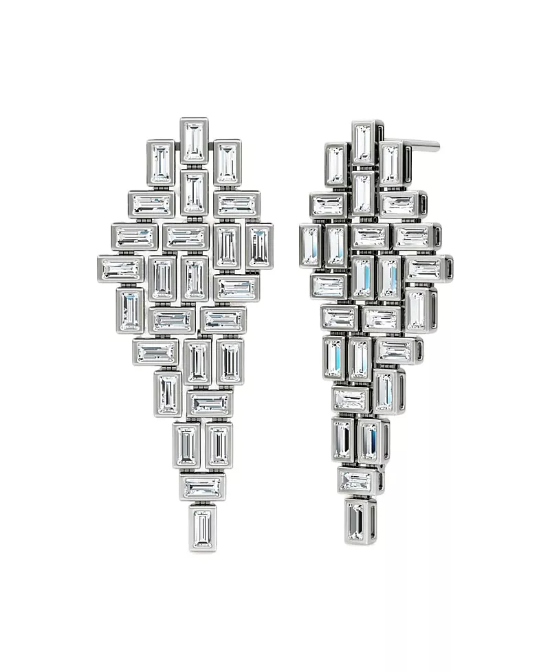 Vrai Baguette Cascade Earrings in 14K White Gold, 12.5ctw Baguette Lab Grown Diamonds
