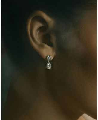  Signature Lab-Grown Diamond Drop Earrings in 14K White Gold, 1.5ctw Round Brilliant & Pear Lab Grown Diamonds
