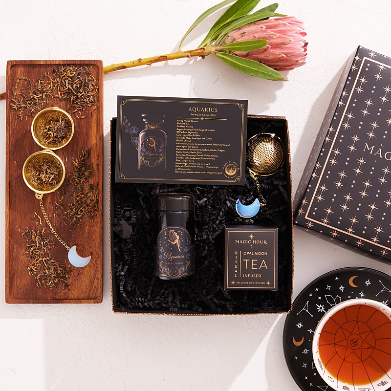 Magic Hour Astrology Minded Mini Gift Set with Opal Moon Strainer, Aquarius