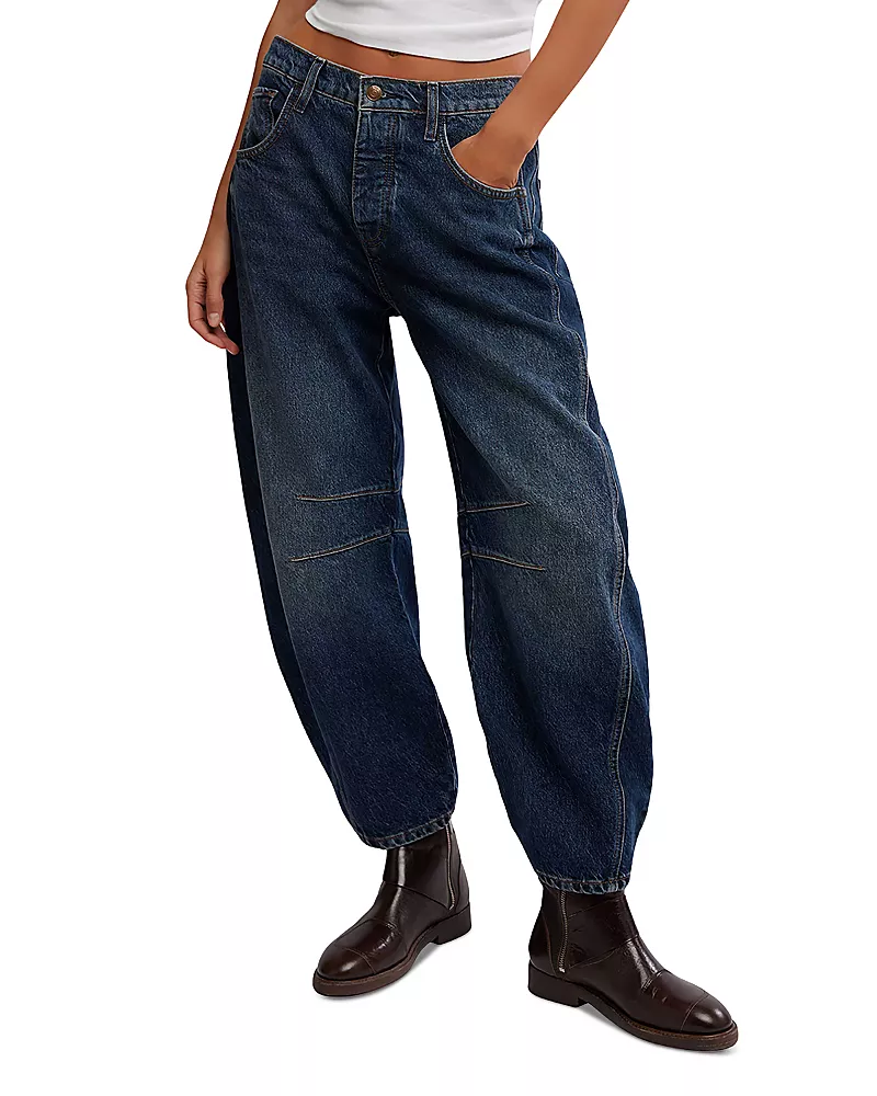 Free People We The Free Good Luck Mid Rise Barrel Jeans in Deep End