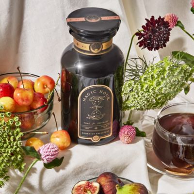 Bohemian Breakfast Black Tea Probiotic Rich Vanilla Puerh Tea for Digestion &amp; Energy in Violet Glass Apothecary Jar, 6 oz.