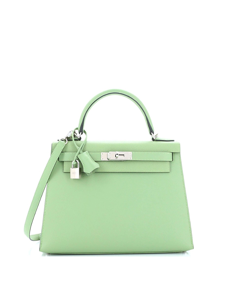 Pre-Owned Hermes Kelly 28 Handbag Green Epsom with Palladium Hardware