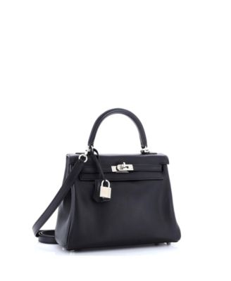  Kelly 25 Handbag Black Swift with Palladium Hardware