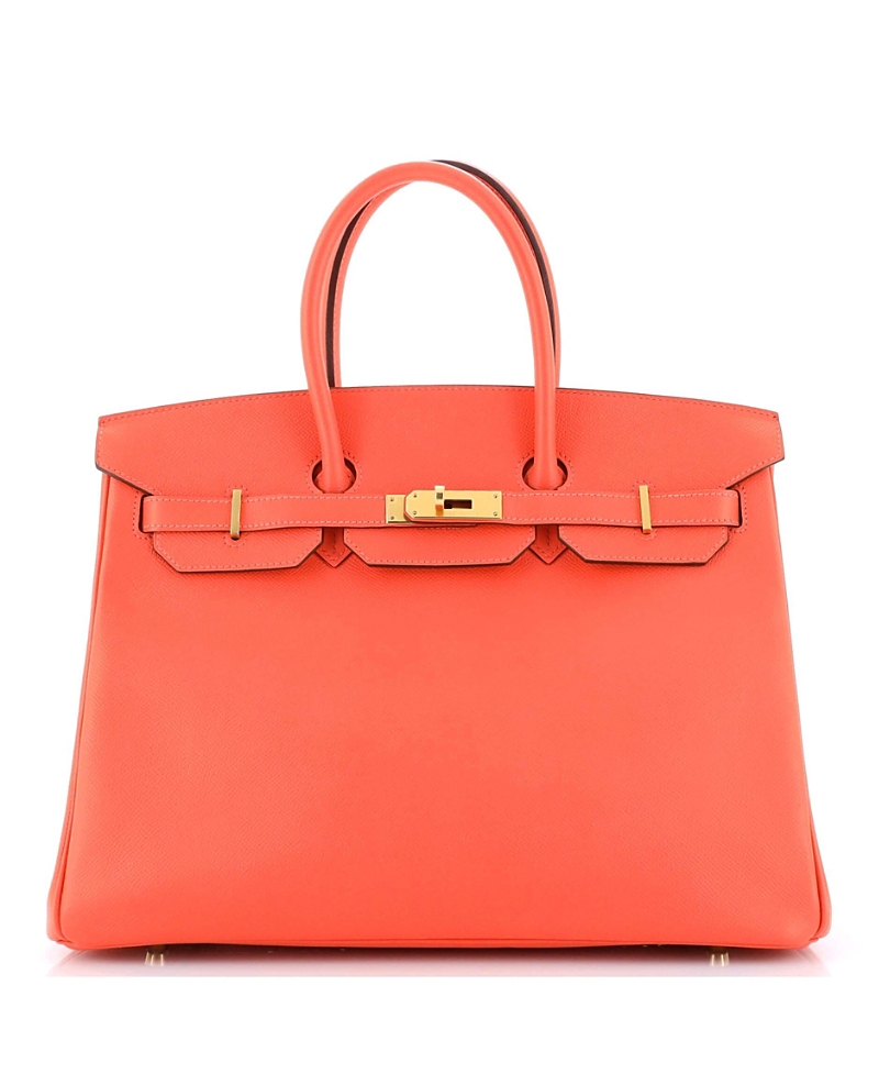 Pre-Owned Hermes Birkin 35 Handbag Red Epsom with Gold Hardware
