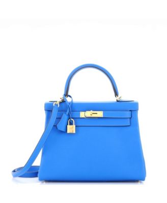 Pre-Owned Hermes Kelly 28 Handbag Blue Evercolor with Gold Hardware