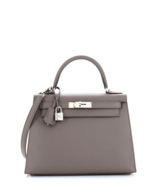 Pre-Owned HERMÈS - Kelly 28 Handbag Grey Epsom with Palladium Hardware