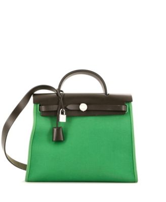 Pre-Owned Hermes 31 Herbag Zip Leather and Toile