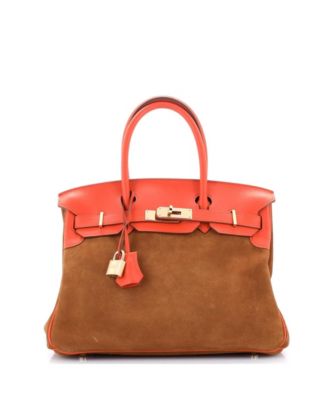 Pre-Owned Hermes Birkin 30 Handbag Brown Grizzly and Orange Swift with Permabrass Hardware