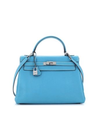 Pre-Owned Hermes Kelly 32 Handbag Blue Togo with Ruthenium Hardware