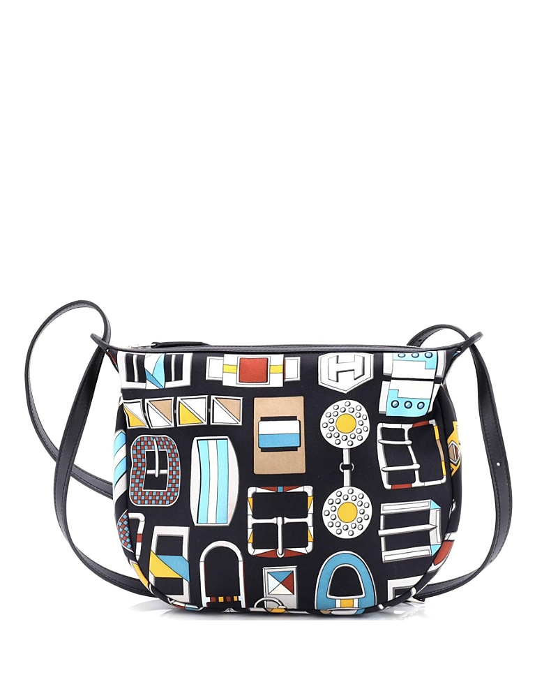 Pre-owned Pre-owned Hermes Hermes Sursoie To Go Pouch Printed Silk And Leather In Print/ Blue/ Brown