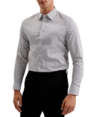 Joshhy Slim Fit Hex Geo Long Sleeve Shirt