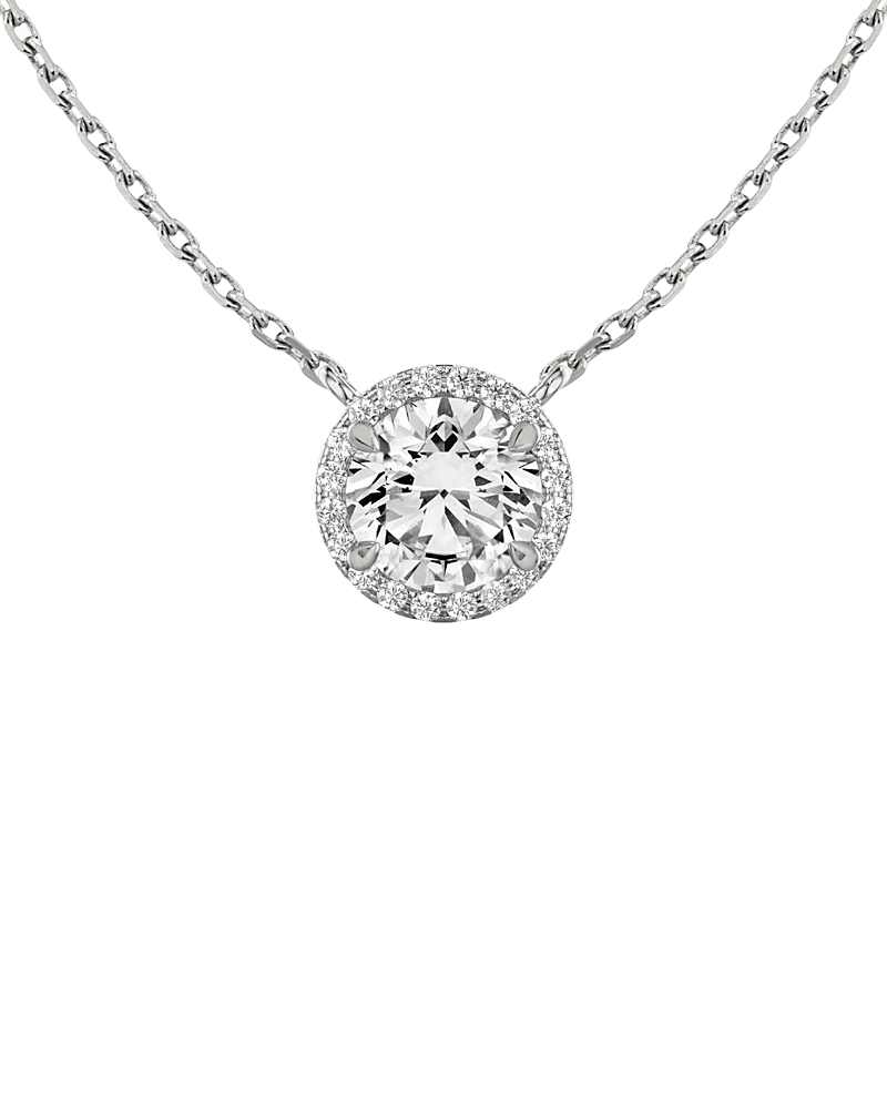 Vrai Halo Pendant In 14k White Gold/14k Gold, 1.0ctw Oval Lab Grown Diamonds In Silver