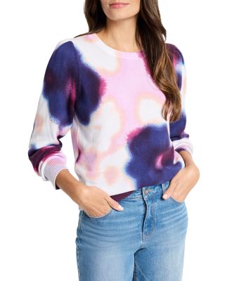 NIC+ZOE Women's Scattered Florals Pullover Sweater - Abstract Floral, Bateau Neck, Relaxed Fit Shaker Knit