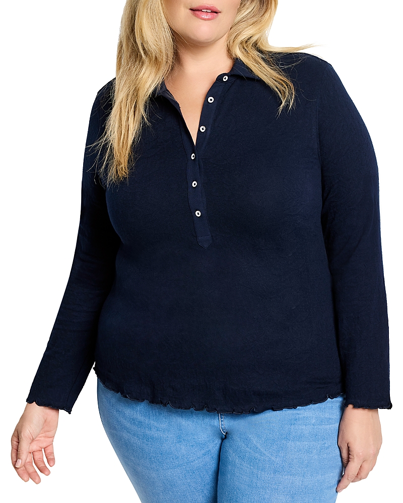 Nic+zoe Plus Lace Knit Collared Top In Dark Indigo