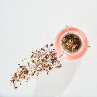 Pink Tourmaline Organic Dragon Fruit Hibiscus White Tea for Women&#39;s Health in Violet Glass Apothecary Jar, 6 oz.