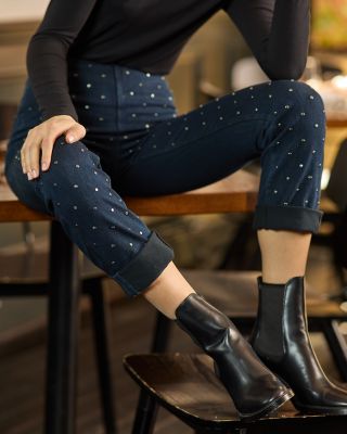 Studded High Rise Boyfriend Jeans in Indigo