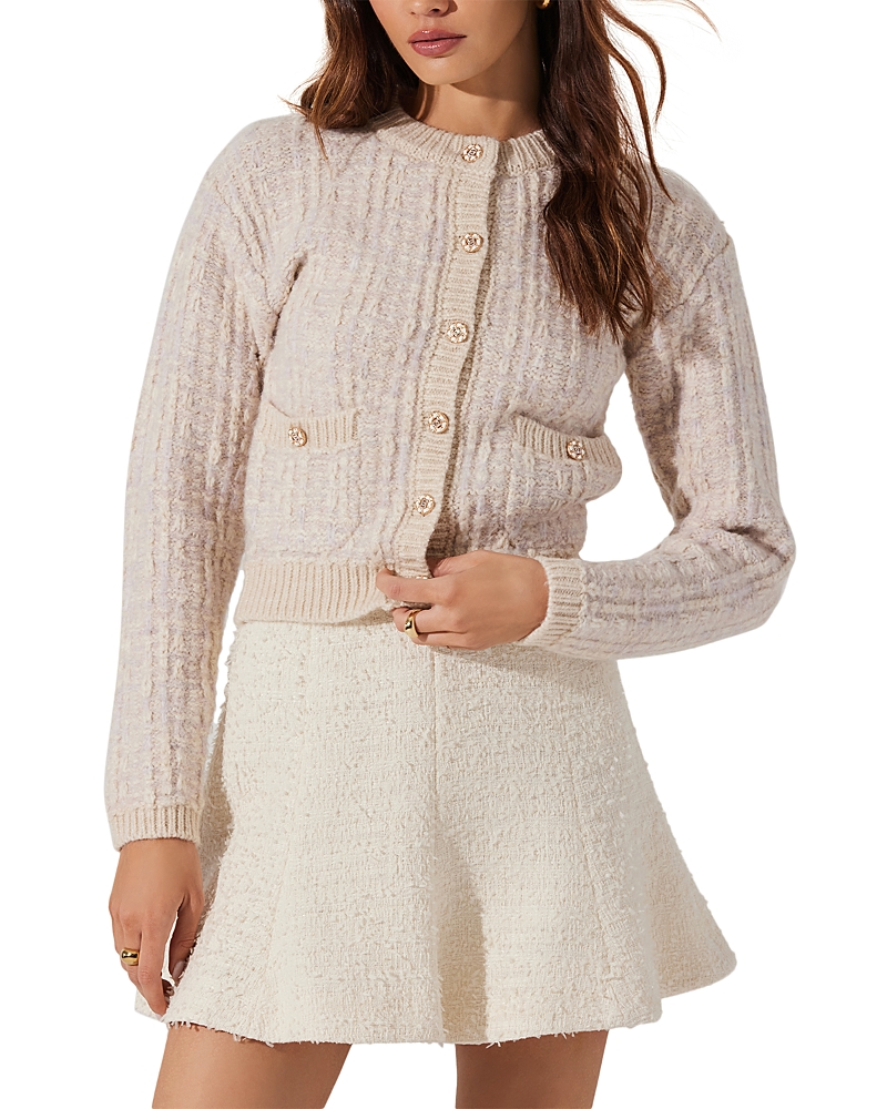 Astr The Label Leyla Decorative Button Cardigan In Oatmeal