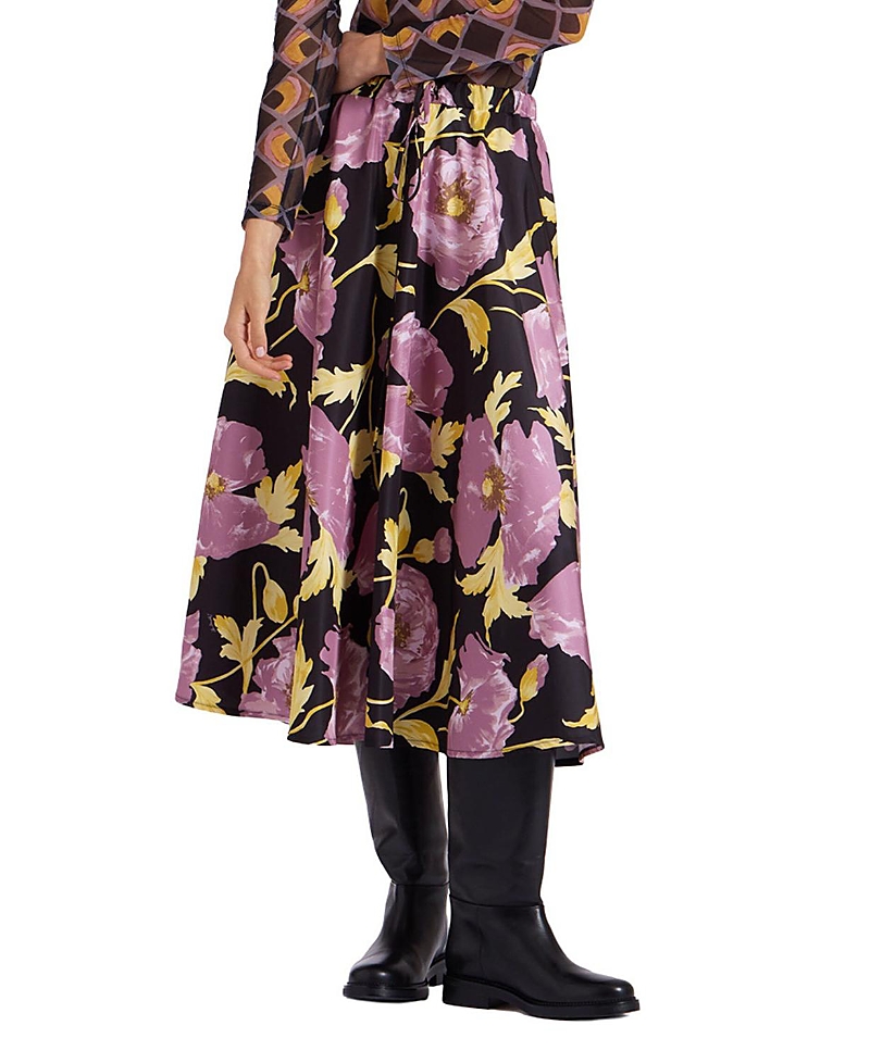 La Doublej La Double J Floral-print Satin Midi Skirt In Sylph Black