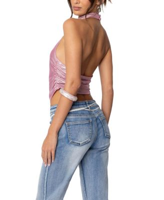 Shiny Backless Cowl Neck Top